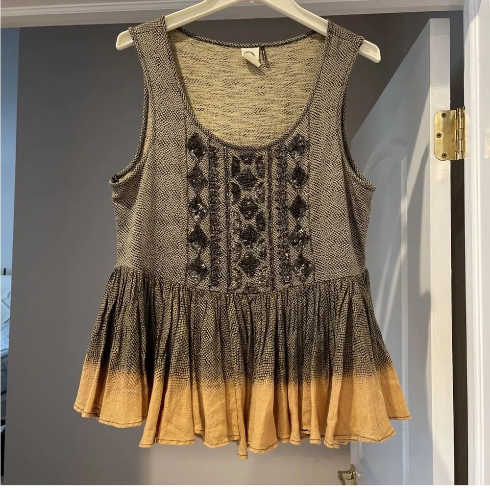 Anthropologie Akemi Kin Anaphora Tank Top Size Small Peplum Yellow Beaded Boho - Picture 3 of 9